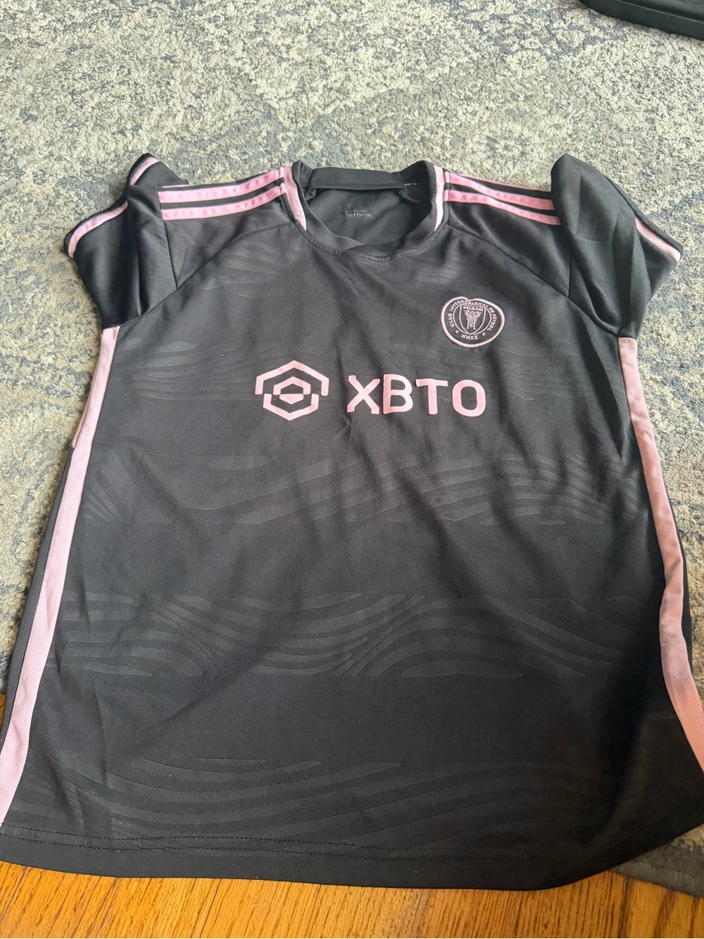 Kids Black and Pink Football Jersey with XBT0 Logo